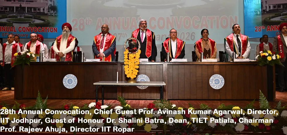 28th Annual Convocation: Chief Guest Prof. Avinash Kumar Agarwal, Director, IIT Jodhpur, with dignitaries on stage
