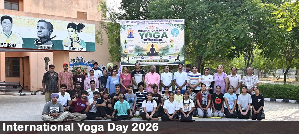 International Yoga Day 2026: students, faculty and staff in a group photo on the SLIET campus